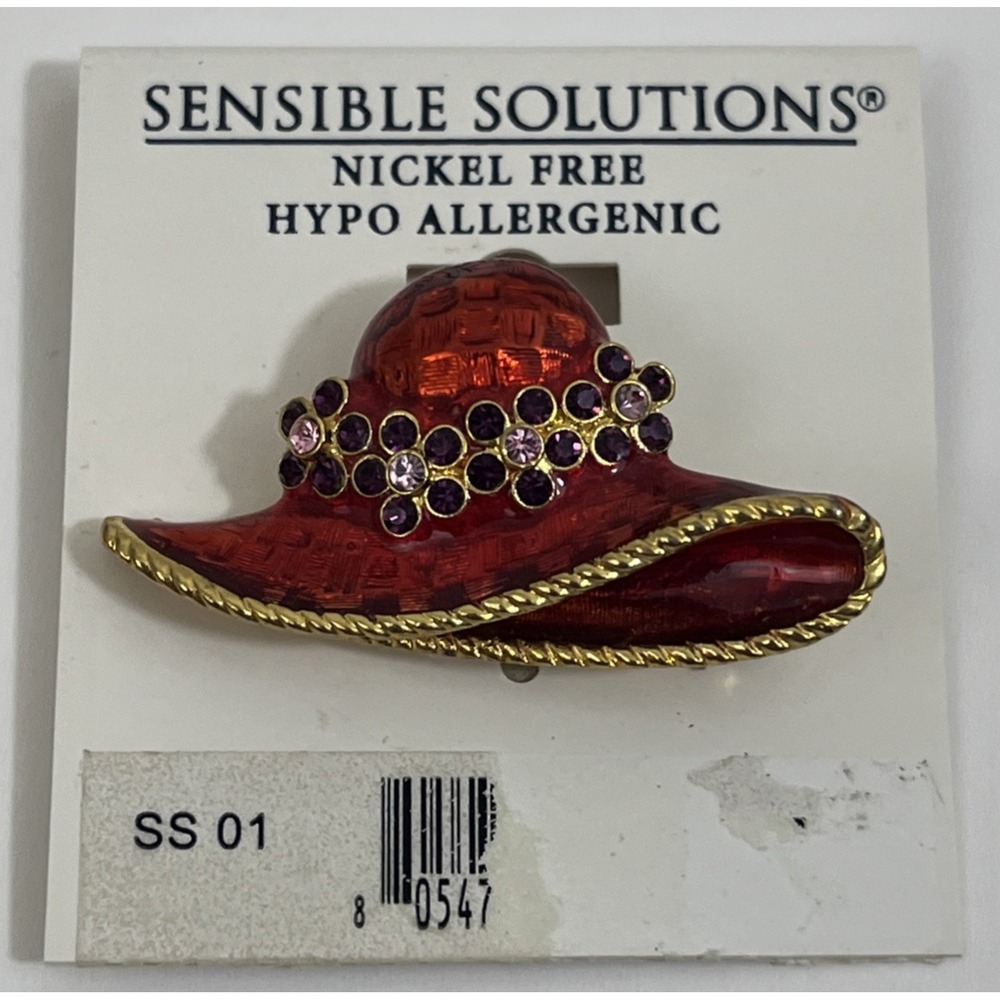 Red Hat Society Enamel Rhinestones Brooch Pin NWT VTG
